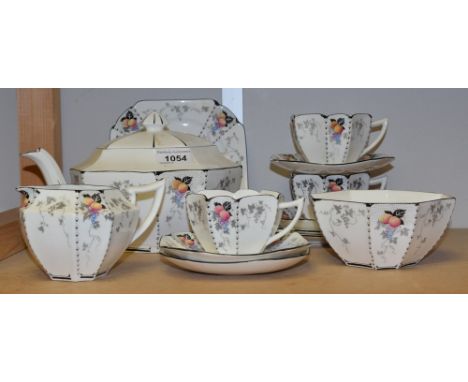 Ceramics - Shelley Queen Anne shaped teaware, pattern 11498, comprising teapot (faults), milk jug, sugar basin, teacups, sauc