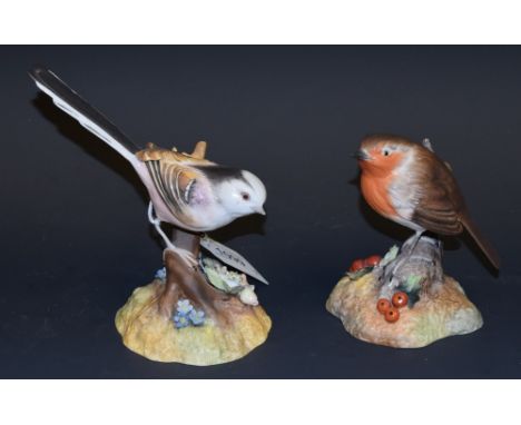 A Royal Crown Derby model of a long Tailed Tit, naturalistically modelled, hand painted, 13cm, printed mark, second; another,