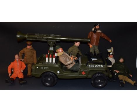 Action Man Toys - Jeep with mounted missile launcher, seven Action Man figures each in different uniform