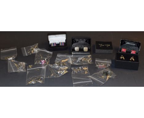 Gentleman's Jewellery - a pair of novelty Spitfire Fighter Plane cufflinks, others Cockerels, stripped multi coloured, Engine