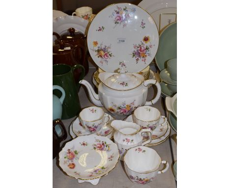 Ceramics - Royal Crown Derby Posies part tea service, to include a large teapot, eight tea plates, bread and butter plate, ca