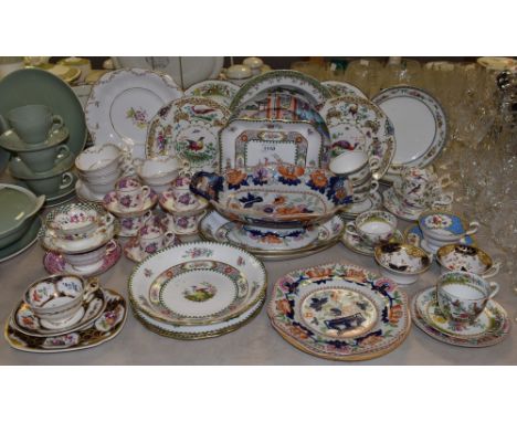 Ceramics - a Victorian Staffordshire floral pattern tea set for six; a pair of Booth's Chelsea Bird cabinet plates; other 19t