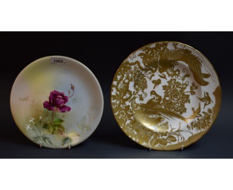 A Royal Crown Derby Gold Aves plate; a Royal Worcester hand painted Botannical plate (2)