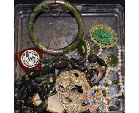 Costume Jewellery - a Chinese white metal dragon and tiger fighting brooch, signed and No 84 verso; a white metal Dragon enam