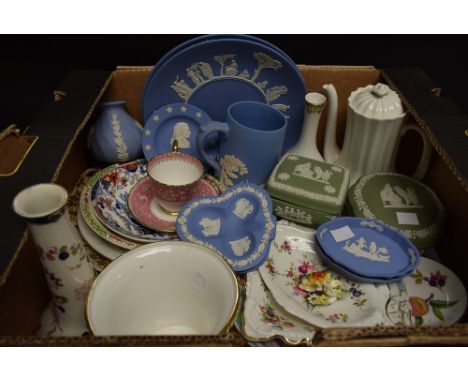 Ceramics - Wedgwood Jasper ware, blue and green slip, various (9); similar mug; Crown Staffordshire coffee cup and saucer; Ro