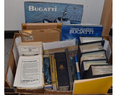 Automobilia - Bugatti owners club Bugantics magazines, 1950's/60's, etc.; reprints, including 1950's etc.; quantity; Ferrari,