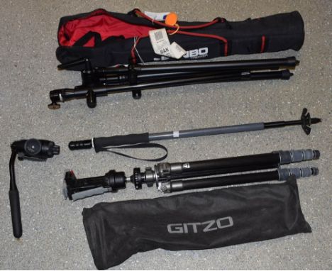 Photographic Equipment - Gitzo tripod with Manfrotto quick release head; a Benbow Trecker tripod; a Gitzo monopod