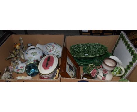 Ceramics and Glass - 19th century Majolica leaf plates; others, 20th century; Boehm bird models; an early 20th century cerami