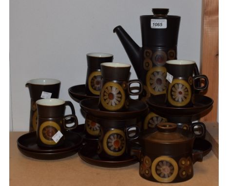 A Denby Arabesque pattern six setting  coffee service, including coffee pot, cups, saucers, etc