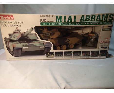 Boxed Tech's 1:16 scale M1A1 Abrams Battle Tank. Item appears in excellent condition, some storage wear to box. UK P&amp;P Gr