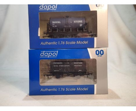 Two Wessex wagons/Dapol Navy related wagons, Navy Store six wheel tanker limited edition 116/145, and Portsmouth Dockyard 7 p
