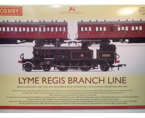 Hornby R3398, Lyme Regis branch line, comprising Adams Radial 30583 with two Ex LSWR coaches, limited edition 225/1000, near 
