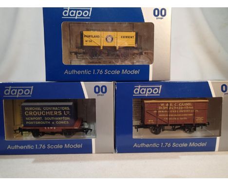 Wessex Wagons/Dapol, three wagons, W&amp;EC Carne van, limited edition 84/139, Portland Cement 5 plank limited edition 57/119
