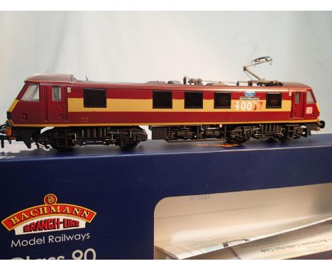 Bachmann OO gauge 32-611, class 90, Bens Resprays to 90037, Ford Spirit of Dagenham, DB maroon, good condition, storage wear 