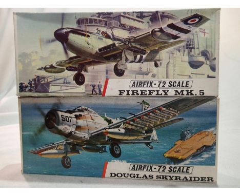 Two Airfix 1/72 scale aircraft kits, Firefly MK5 and Douglas Skyraider, appear complete, boxes with wear. UK P&amp;P Group 1 