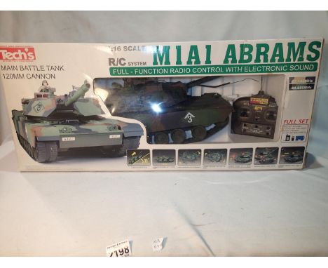 Boxed Tech's 1:16 scale M1A1 Abrams Battle Tank. Item appears in excellent condition, some storage wear to box. UK P&amp;P Gr