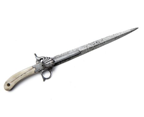 A SCARCE 180-BORE PERCUSSION DAGGER-PISTOL, UNSIGNED, no visible serial number,Continental, possibly German, with 11in. strai