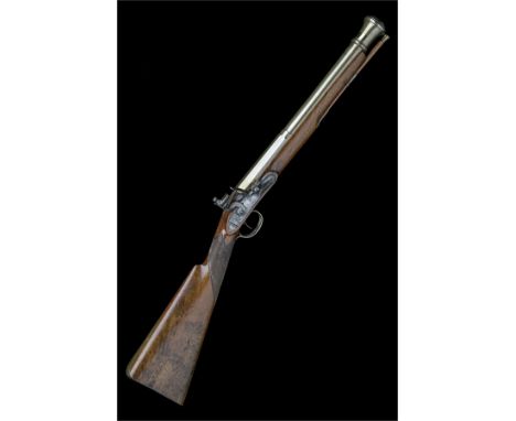 A 16-BORE FLINTLOCK BRASS-BARRELLED COACHING BLUNDERBUSS SIGNED 'W. MILLS', no visible serial number, circa 1800, with octago