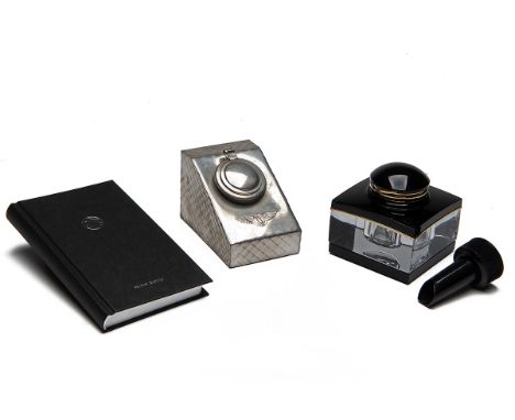 MONT BLANC, GERMANY AND OTHERSA SMALL COLLECTION OF THREE BOXED WRITING ACCESSORIES,including a tinted glass Mont Blanc inkwe