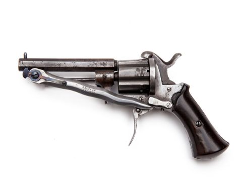 A 7mm PINFIRE POCKET-REVOLVER WITH FOLDING BAYONET SIGNED 'DELHAXE BREVETE', no visible serial number,Belgian circa 1865, wit
