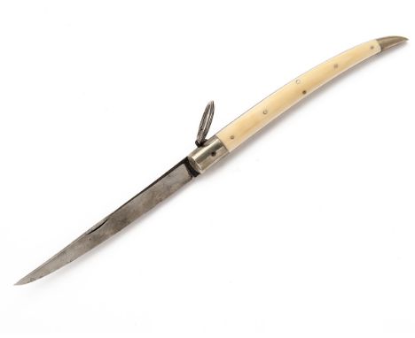 LUND, CORNHILL, LONDONA FINE AND RARE LARGE SIZE SPORTING-KNIFE OF ITALIAN NAVAJA FORM WITH IVORY SCALES,first half of the 19