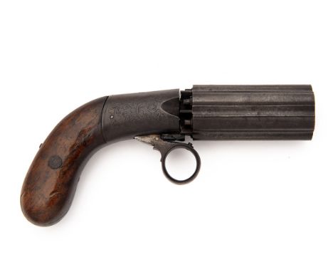 AN 80-BORE PERCUSSION PEPPERBOX REVOLVER SIGNED 'J.R. COOPER, PATENTEE', no visible serial number, circa 1850, with 3 3/8in. 