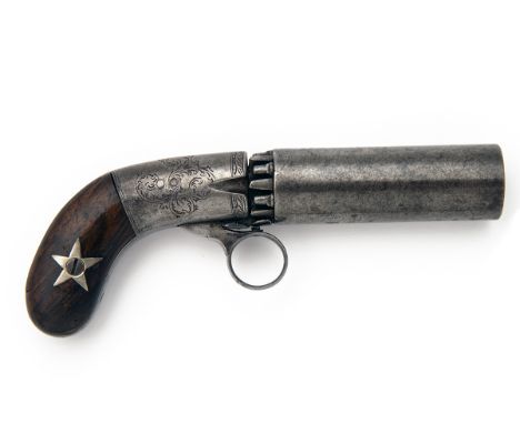 BLUNT & SYMS, USAA RARE .32 PERCUSSION UNDERHAMMER PEPPERBOX REVOLVER WITH SMOOTH BARREL GROUP, no visible serial number,circ
