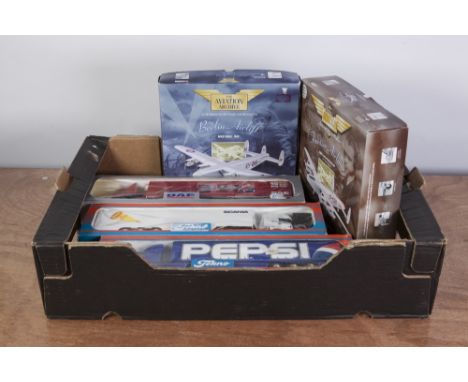 TWO CORGI CLASSICS AVIATION ARCHIVE BOXED AIRCRAFT VIZ AVRO LANCASTER AND AVRO YORK AND THREE TEKNO BOXED ARTICULATED LORRIES