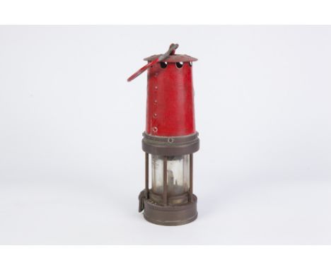 PATTERSON LAMPS LTD., GATESHEAD, MINER'S SAFETY LAMP, brass and, in part, red painted