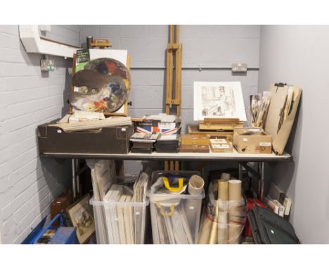 LARGE SELECTION OF ARTISTS MATERIALS to include Richardson USA 'Best' hardwood portable easel and paintbox combined two tubul