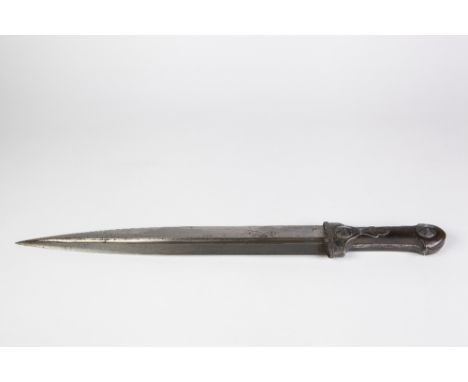 19TH CENTURY CAUCASIAN DAGGER KINDJAL the broad fullered, double edge pointed blade with a single foliate scroll decoration, 