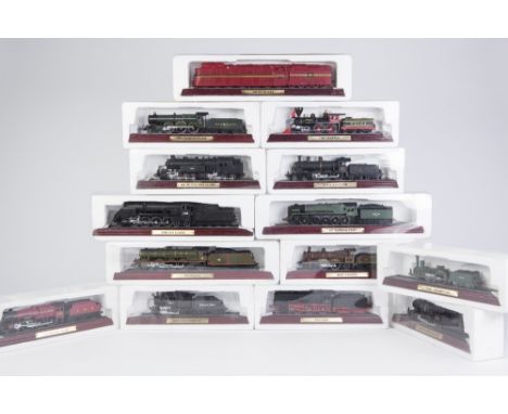 THIRTY SIX MODERN CHINESE 'OO' SCALE STATIC MODELS OF RAILWAYS ENGINES, each in expanded polystyrene  container with slide ov