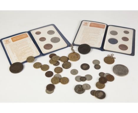 SUNDRY MAINLY PRE DECIMAL G.B. COINAGE but inlcluding Geo III penny 1806, South African silver Shilling 1895 and Italian silv