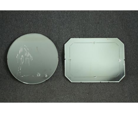 Two vintage etched glass wall mirrors. Dia.51cm. (largest). 