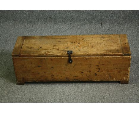 An antique pine trunk. H.25 W.78 D.25cm. 