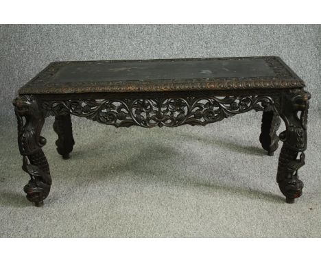Coffee table, vintage carved Burmese style hardwood. H.43 W.92 D.45cm. 