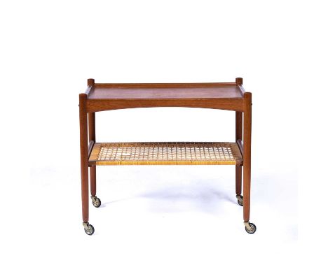 Glyngore Stolefabrik of DenmarkTeak trolley, 1960s with rattan undertier shelf on castors, stamped 'G.S Made in Denmark', 71c