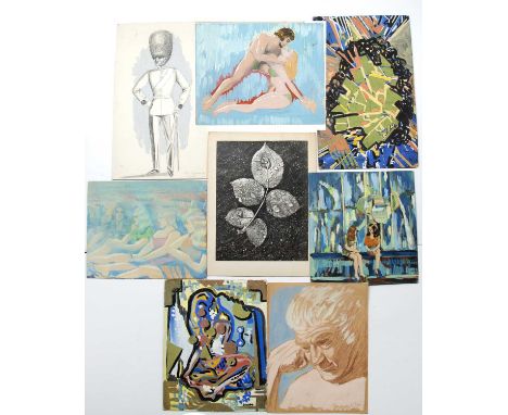 J.L Bryson (Folio)consisting of seven drawings/watercolours and a mounted photograph, all unframed, including a pencil sketch