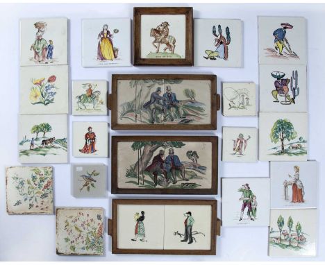 Collection of tilesconsisting of: a trio of Pilkingtons tiles decorated with a farming landscape, signed and marked to the re