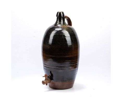 Winchcombe Pottery large studio pottery cider flagon, with iron glaze, impressed potters seal mark to foot rim, 62cm high ove