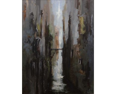 20th Century School'Untitled abstract landscape', oil on canvas, signed indistinctly lower right, 78cm x 58cmCondition report