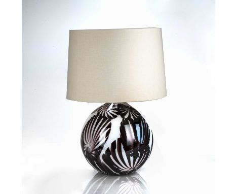 In the manner of Murano 20th Century, glass table lamp, with an unassociated cream drum shade, unmarked, 40cm high excluding 