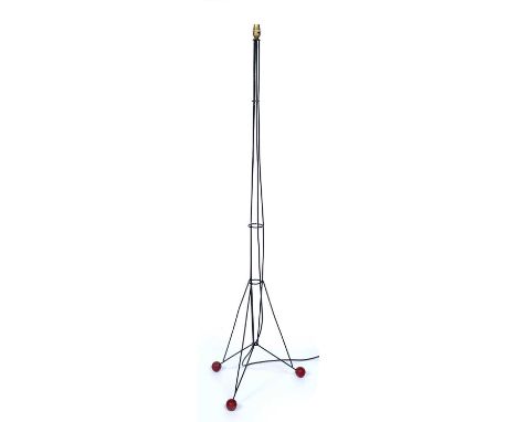 Mid 20th CenturyAtomic style, black painted metal standard lamp on wooden red ball feet, unmarked, 156cm high overallConditio