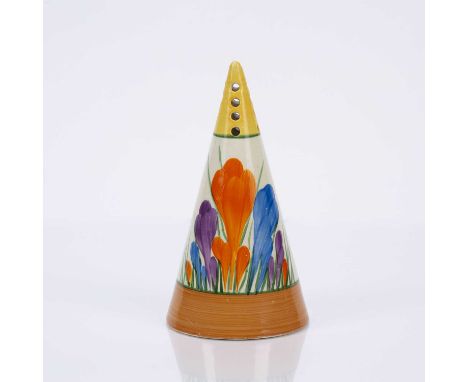 Clarice Cliff (1899-1972) 'Autumn crocus' conical sifter, signed to the base, 13.5cm high overallCondition report: Checked un
