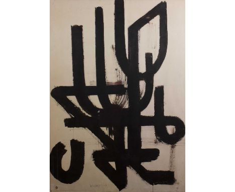 Pierre Soulages (b.1919)'Abstract in black' poster print, 75cm x 54cmCondition report:Overall wear and some losses to the fra