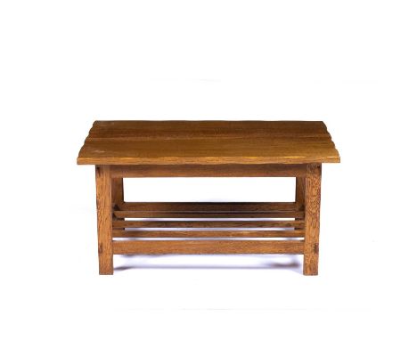 Cotswold School Oak low table with facet cut sides, unmarked, 76cm x 38cm x 47cmCondition report:Overall light wear and use a