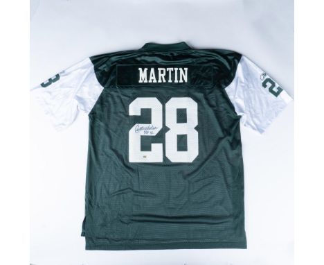 This item is labeled Official NFL Reebok on-field jersey in green with white lettering is signed by Five-Time Pro Bowler, Cur