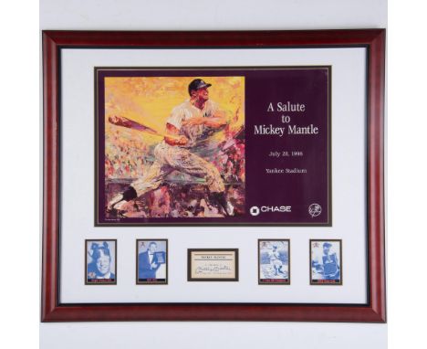 This is a fantastic montage featuring a Leroy Neiman illustration of Mickey Mantle along with four of Mantle's baseball cards