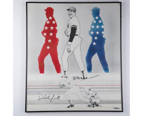 This vibrant, red, white, and blue patriotic-themed artwork showcases baseball legend Dave Winfield and is personally hand-si