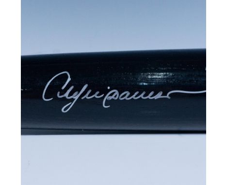 A black Rawlings baseball with silver-colored text and accents, with Andre Dawsons autograph in silver ink. Rawlings marked. 